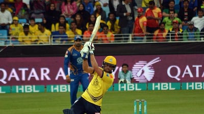 Brad Hodge of Peshawar Zalmi during the PSL match between Peshawar Zalmi and Karachi Kings. 17 February 2016. Photo Courtesy: PCB