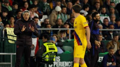 Barcelona manager Quique Setien sends out instructions. Reuters