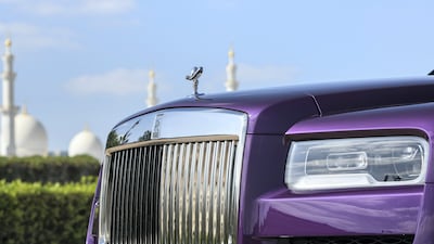 The bespoke 'twilight purple' Rolls-Royce Cullinan at the Ritz-Carlton Abu Dhabi, Grand Canal. Khushnum Bhandari / The National