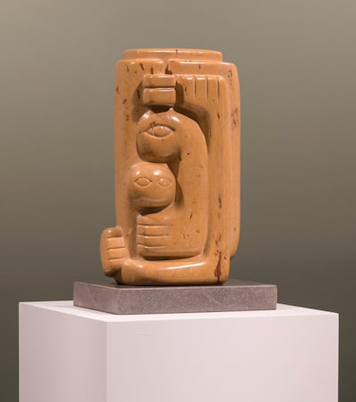 A 1969 work by Mona Saudi, tilted 'Mother / Earth,' crafted four years after her first sculpture, which had the same name. Courtesy Sharjah Art Foundation