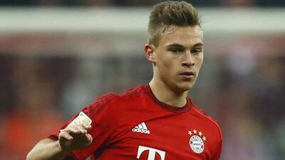 Bayern's Joshua Kimmich controls the ball during the German Bundesliga soccer match between FC Bayern Munich and SV Werder Bremen at the Allianz Arena stadium in Munich, Germany, Saturday, March 12, 2016. (AP Photo/Matthias Schrader)