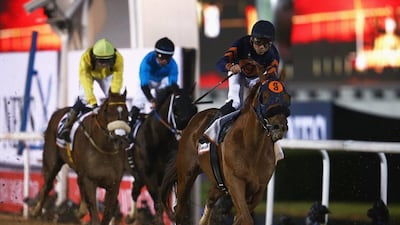 Joel Rosario rides Mind Your Biscuits to win the Dubai Golden Shaheen. Francois Nel / Getty Images