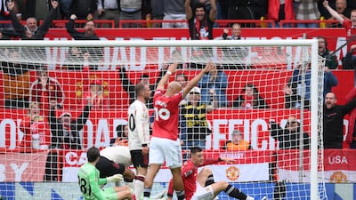 Benjamin Sesko scores United's second goal on Sunday. EPA