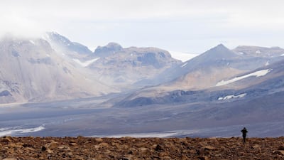 A hiker makes their way to where Okjokull glacier will be commemorated after it was lost to climate change, in in west-central Iceland. EPA