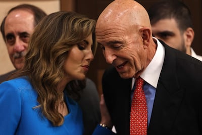 US envoys Tom Barrack and Morgan Ortagus in Beirut. AFP