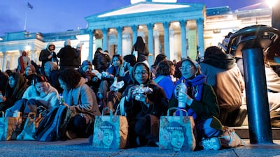 Hundreds attend an 'open iftar' in London's Trafalgar Square on Monday. EPA