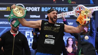 Tyson Fury poses during the weigh-in. EPA