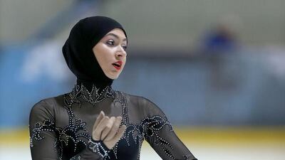 Emirati ice skater Zahra Lari performs her routine during the International Figure Skating Championship in Abu Dhabi (Silvia Razgova / The National)