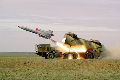 Troops used the Tupolev Tu-143 during air defence training in Crimea, in 1999. Alamy