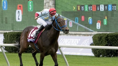 Mongolian Saturday, ridden by jokcey Florent Geroux, won theTwinSpires Breeders’ Cup Turf Sprint last month. Sue Kawczynski / AP Photo