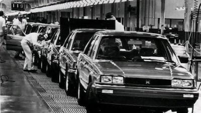 Honda Accord automobiles roll off the assembly line in Marysville, Ohio.