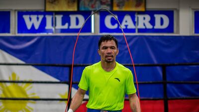 Manny Pacquiao skips rope during a training session at Wild Card Boxing in Los Angeles.