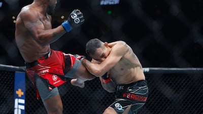 Bobby Green lands a kick on Tony Ferguson. Green beat Ferguson by submission via choke with six seconds left in the third round of the lightweight bout. Reuters