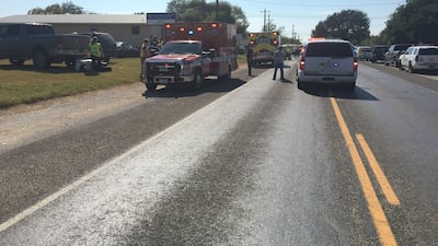 A police car and a medical vehicle are seen near the First Baptist Church in Sutherland Springs, U.S., November 5, 2017, in this picture obtained via social media. MAX MASSEY/ KSAT 12/via REUTERS THIS IMAGE HAS BEEN SUPPLIED BY A THIRD PARTY. MANDATORY CREDIT.NO RESALES. NO ARCHIVES