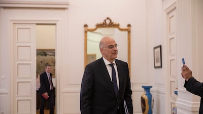 Greek Foreign Minister Nikos Dendias renewed his criticism of the Tukrey-Libya maritime deal. AP