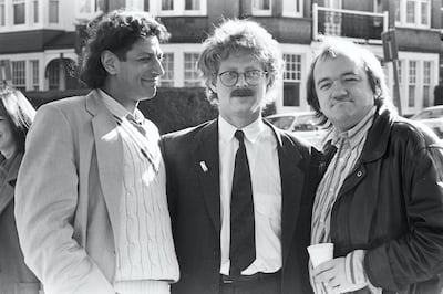 Jeff Goldblum, Richard Curtis, and Mel Smith, director of 1989's 'The Tall Guy'. This was the feature film debut of screenwriter Richard Curtis and director Mel Smith, and starred Goldblum, Emma Thompson, and Rowan Atkinson. Shutterstock.