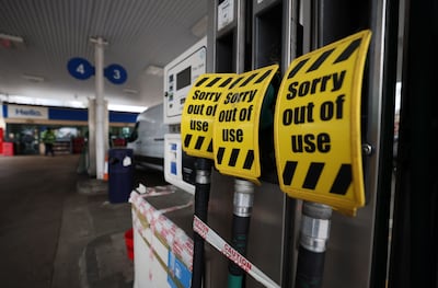 Empty pumps at a petrol station in London. EPA