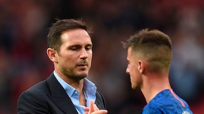 Lampard shakes hands with Mason Mount post-match. AFP