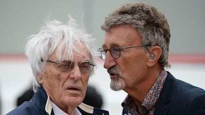 Former F1 boss Bernie Ecclestone with Eddie Jordan at Silverstone. AFP