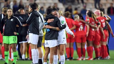 New Zealand players react at the end of the the 2019 Women's World Cup Group E defeat to Canada and New Zealand, on June 15, 2019. New Zealand need to win their final group match, against Cameroon, if they hope to progress. AFP