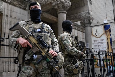 Belgian soldiers guard a synagogue in Liege that came under attack. AFP