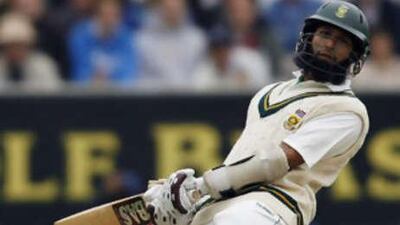 Hashim Amla takes evasive action during the third day of the fourth test against England at the Oval.