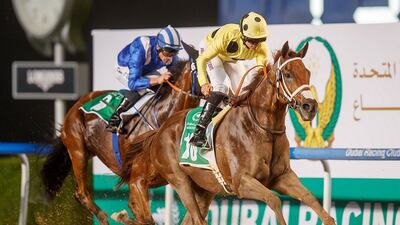 Pat Dobbs on Prince Eiji wins the Listed Dubai Creek Mile at Meydan on Thursday, December 1, 2020. – Adiyat Racing Plus