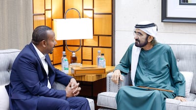 The Vice President and Mr Abiy spoke about ways to enhance economic and investment co-operation. Photo: Dubai Media Office