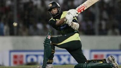 Pakistan's Mohammad Yousuf plays a shot against Bangladesh during their first one-day international in Dhaka, Bangladesh, on June 8, 2008.