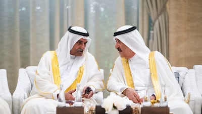 Sheikh Hamad bin Mohammed Al Sharqi, Ruler of Fujairah, with Sheikh Saud bin Rashid Al Mualla, Ruler of Umm Al Quwain