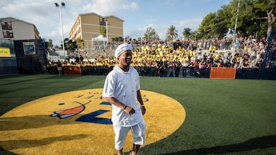 Former Barcelona player Ronaldinho at the opening of a Cruyff Foundation court at Roquetas. Image courtesy of Cruyff Foundation