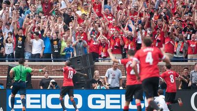Manchester United's Ashley Young, No 18, celebrates scoring against Real Madrid on Saturday at the International Champions Cup in the US. Tim Fuller / USA Today Sports