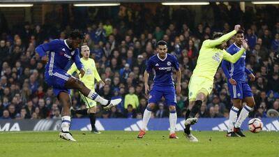 Michy Batshuayi scores Chelsea’s second goal. Stefan Wermuth / Reuters