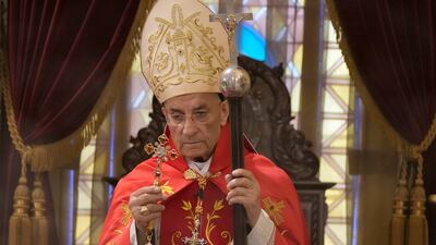 Maronite Patriarch Beshara Al Rahi officiates at the Maronite church in Bkerki, north-east of Beirut. AP Photo