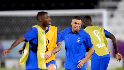 France's Kylian Mbappe during a training session at the Al Sadd Sports Club in Doha, on Friday December 9, 2022. France take on England in the World Cup quarter-finals on Saturday. PA