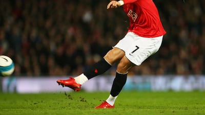 Cristiano Ronaldo smashes home his stunning free-kick against Bolton. Getty