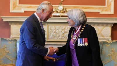 Britain's Prince Charles shakes hands with Canada's Governor General Mary Simon, while attending the Order of Military Merit Investiture Ceremony, on the second day of the Canadian 2022 Royal Tour, in Ottawa. Reuters