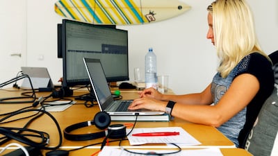 Olga Paul, a 34-year-old from Germany, works remotely from Gran Canaria, Spain, during the Covid-19 pandemic. Reuters