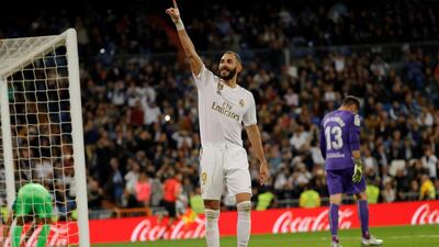 Real Madrid'sKarim Benzema celebrates after scoring the fourth. EPA