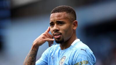 Manchester City's Gabriel Jesus celebrates scoring the second goal. PA