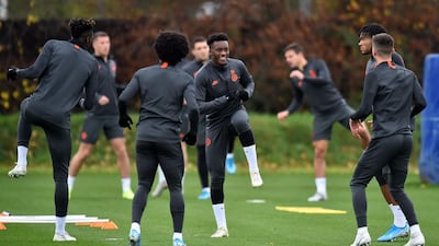 Chelsea midfielder Callum Hudson-Odoi attends a training session at Cobham. AFP
