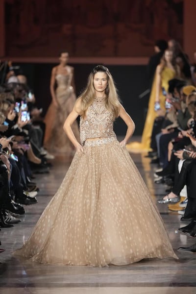 This collection saw Saab introduce a new nonchalance to his famous evening wear. Photo: Elie Saab