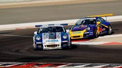 Clemens Schmid, left, the Porsche GT3 Cup Challenge Middle East leader, and second-placed Abdulaziz Al Faisal, the reigning champion.