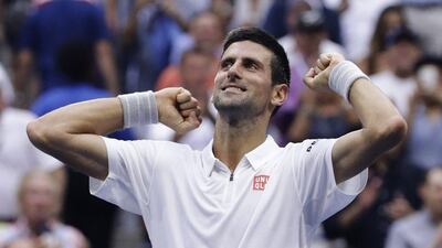 Novak Djokovic, of Serbia, reacts after defeating Gael Monfils, of France, during the semi-finals of the US Open tennis tournament, Friday, Sept. 9, 2016, in New York. Darron Cummings / AP