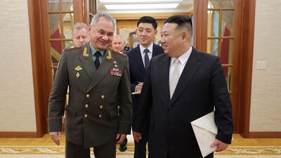 Mr Kim briefed the Russian Defence Minister on plans to expand North Korea’s military capabilities. AFP