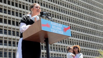 Chrissy Teigen speaks during a national day of action called 'Keep Families Together' to protest the Trump administration's 'Zero Tolerance' policy in Los Angeles, California. Reuters