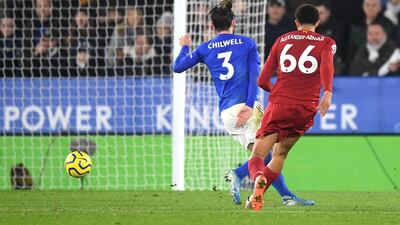 Trent Alexander-Arnold scores Liverpool's fourth goal on Thursday. Getty Images