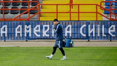 Argentina's Lionel Messi shown at the training session on Wednesday ahead of Saturday's Copa America final against Chile in Santiago. Osvaldo Villaroel / EPA