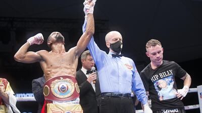 Jamel Herring of USA wiing over Carl Framptonn of Northern Ireland at the Rotunda, Ceasar's Palace, Bluewaters Island, Dubai. Leslie Pableo for The National