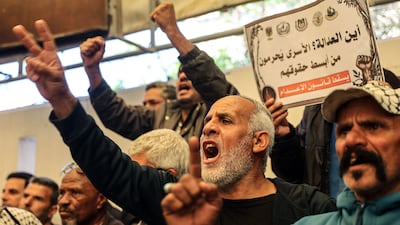 Displaced Palestinian activists attend a rally in support of detainees in Israeli jails in Gaza city. AFP